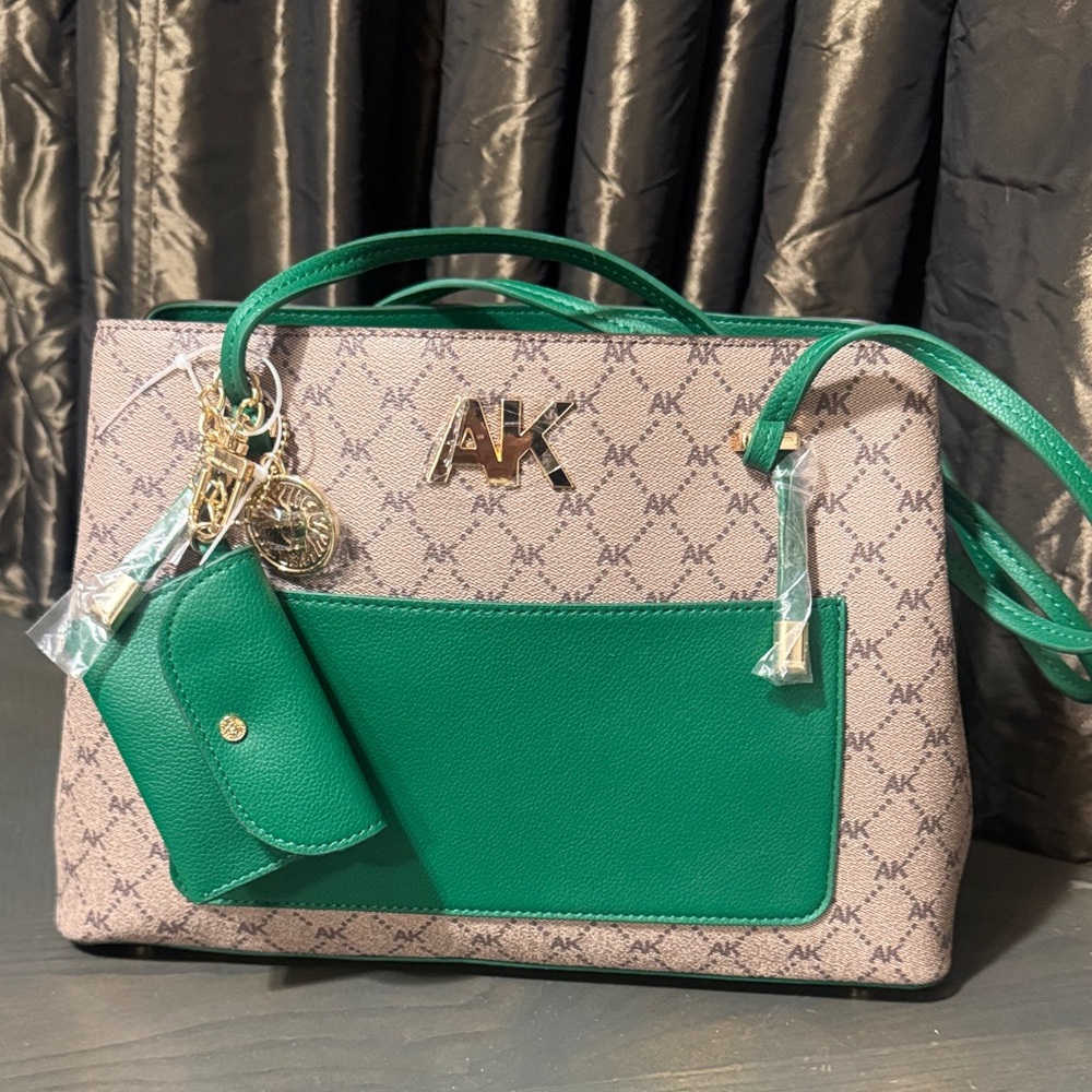 Anne Klein Green and Cream Tote Bag